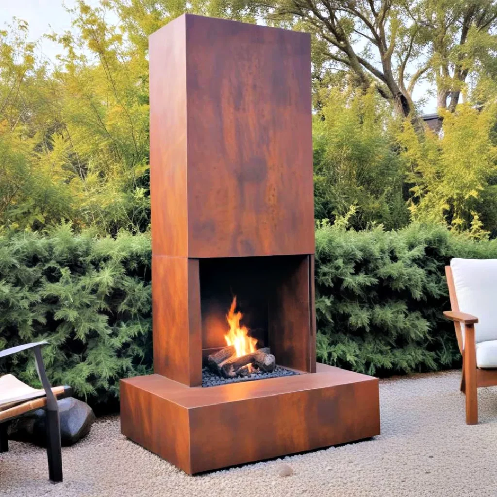 custom corten steel fireplace